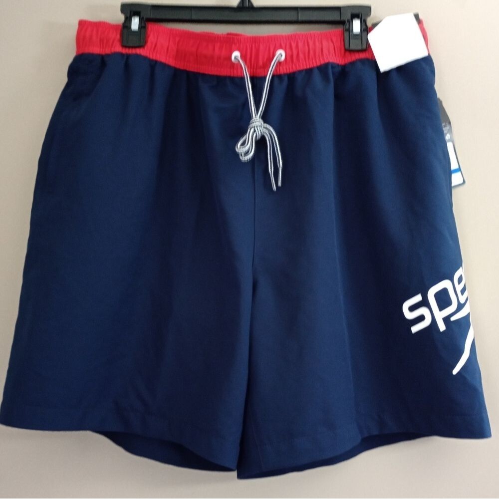 NWT Speedo Blue/Red Swim UPF 50+ Trunks Size XL